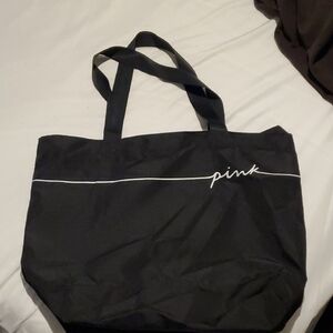 PINK Victoria's Secret Black Canvas Logo Tote